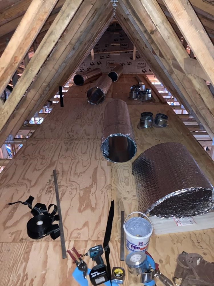 HVAC ductwork installation in an attic by S&A Heating And Cooling in Cornelius, OR.