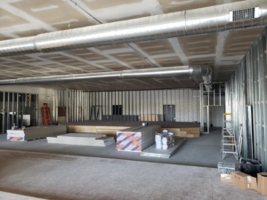 New HVAC ductwork being installed in a commercial building under construction by Kopetsky HVAC in Indianapolis, IN.