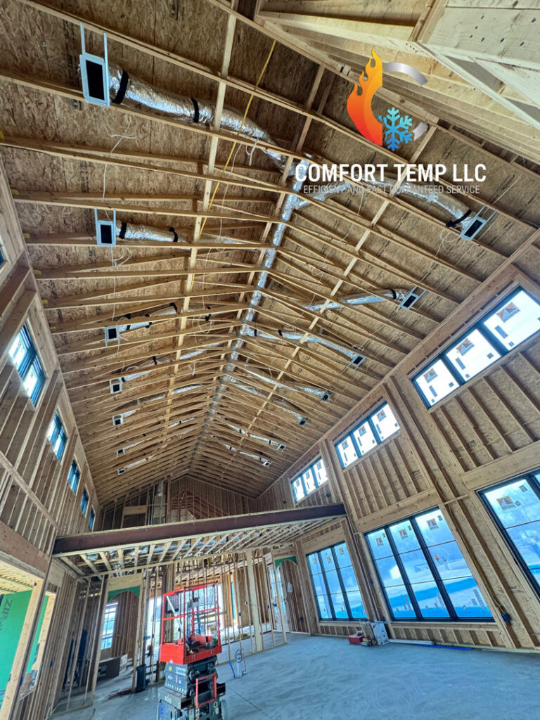 Extensive HVAC ductwork installation in a new construction home by Comfort Temp HVAC LLC in Fort Smith, AR