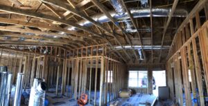HVAC ductwork installation in the ceiling of a new construction residential home by Crouch's Heating & Cooling LLC in Stillwater, OK.