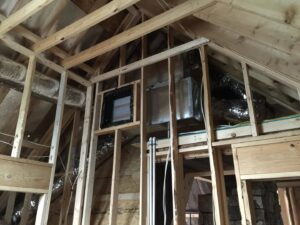 HVAC ductwork and ventilation installed within the framing of a new construction home by Douglas Cooling & Heating in Pelham, AL.