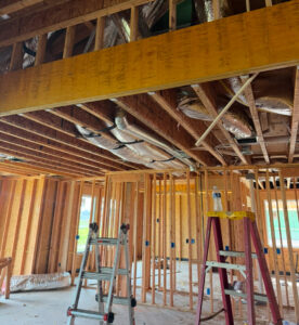 HVAC ductwork being installed in a new construction building by Tornado Heating and Air in Tulsa, OK.