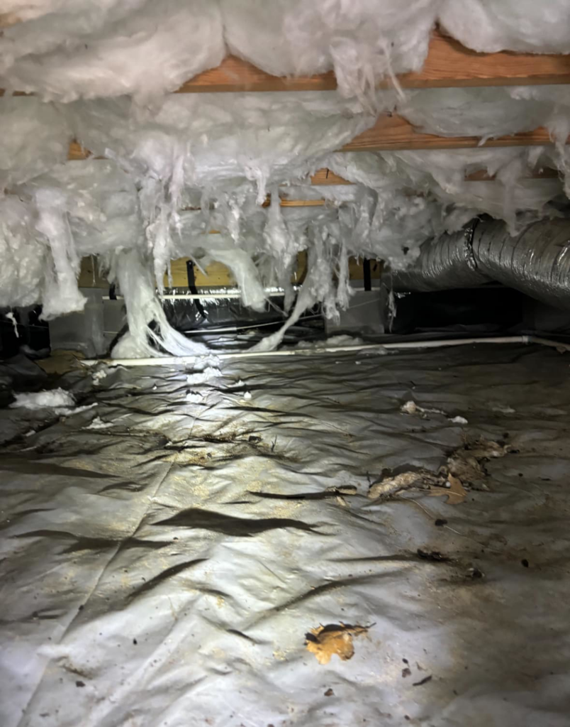 HVAC ductwork and insulation visible in a crawl space serviced by Greene Mechanical in Holly Springs, GA.