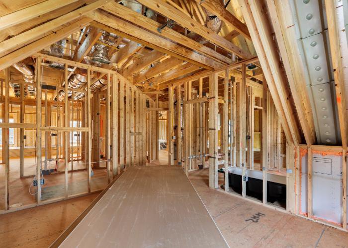 HVAC ductwork visible in a house under construction by Greater Boston Heating & Air in Boston, MA.