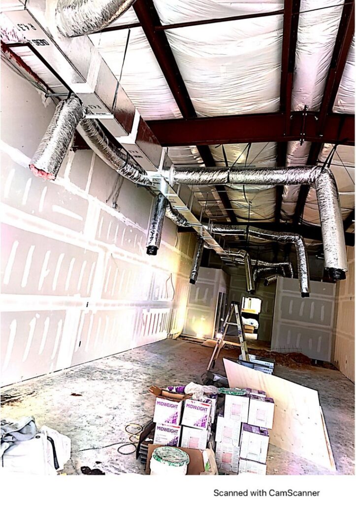 HVAC ductwork installed in a new construction building by McGuffee's Air Conditioning and Heating in Gulfport, MS