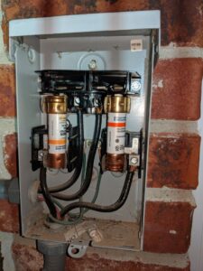 An open electrical disconnect box with fuses for an HVAC system by Goodpaster's Mechanical, Inc. in Broken Arrow, OK.