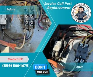 Before and after photos of an HVAC electrical part replacement by Just Chillin' Heating & Air Conditioning, Inc. in Fresno, CA.