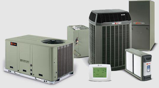 A display of various HVAC equipment including a furnace, AC units, and a thermostat, representing services by HVAC Philly in Feasterville, PA.