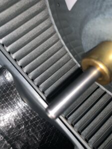 Close-up view of a clean fan blade inside an HVAC unit during an inspection by Eagle Heating & A/C in San Antonio, TX.