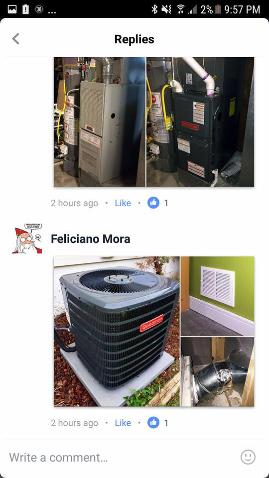 A collage showing furnace, outdoor AC unit, indoor vent, and ductwork installations by Top Mechanical Professionals Heating and Cooling in Independence, MO.