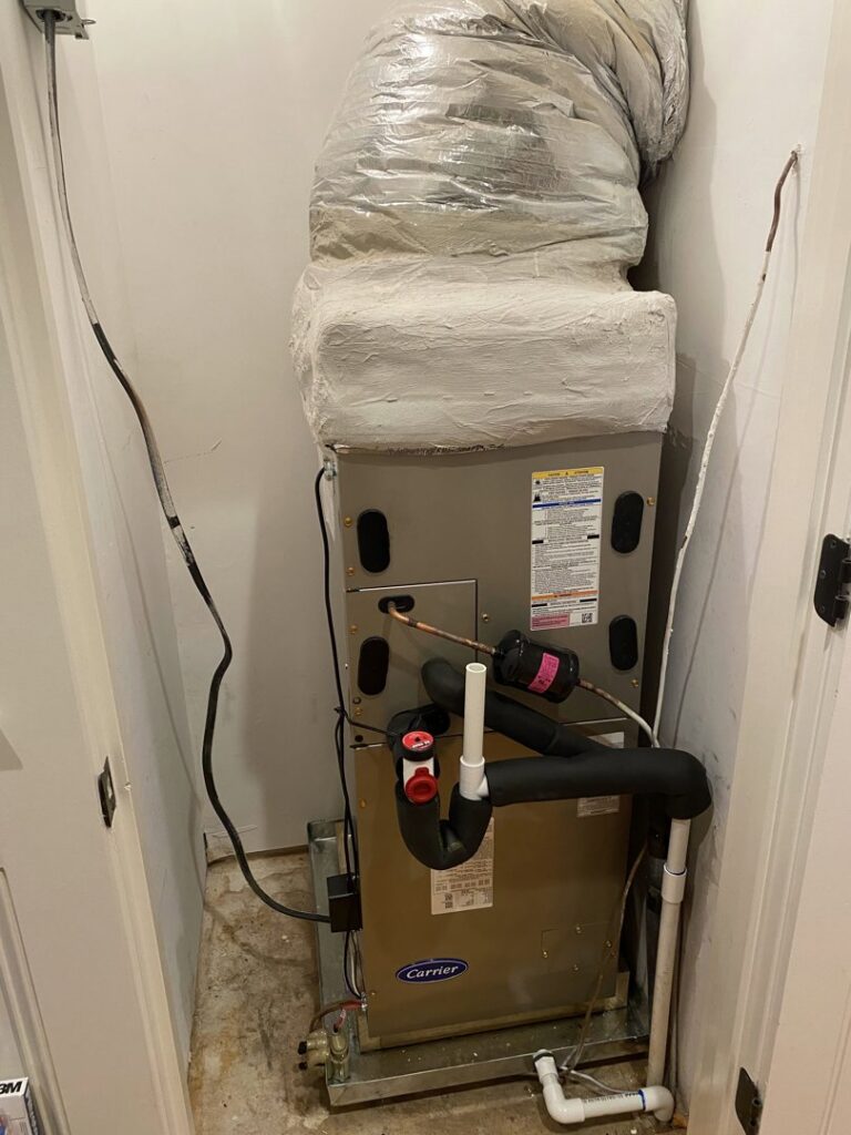 A new HVAC furnace and air handler unit with insulated ductwork installed by M&B Heating and Air in Charleston, SC.