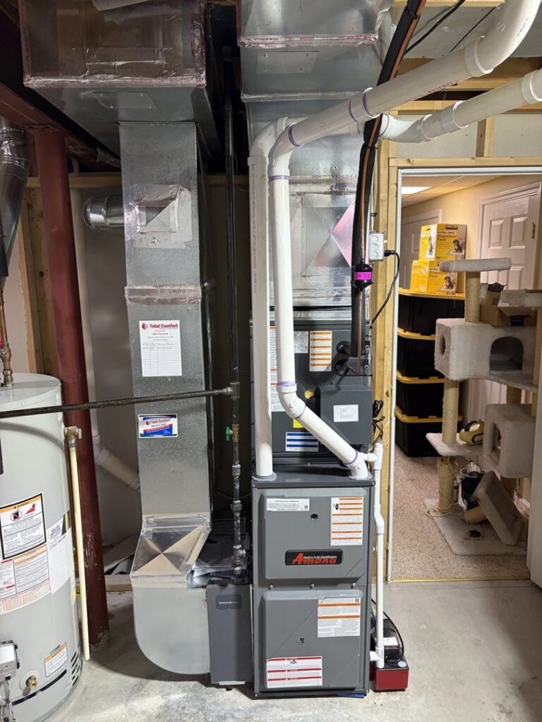 An HVAC furnace and ductwork installation by Total Comfort Heat and Air Conditioning, Inc. in Rochester, NY.