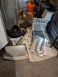 Various HVAC furnace and ductwork components laid out for installation or repair by Polaris Heating and Cooling in Columbus, OH.