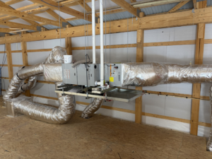 An indoor HVAC furnace and ductwork installation in progress by Major Air HVAC Services in Salisbury, MD.