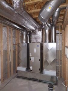 New HVAC furnace and ductwork installation in a framed new construction home by Ambiaire in Lakewood, NJ