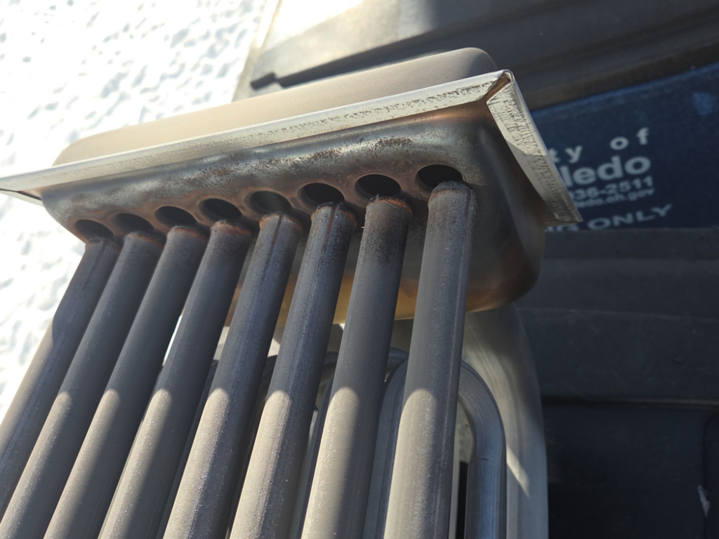 A close-up view of a furnace heat exchanger, serviced by Shrek Heating & Air Conditioning in Toledo, OH.