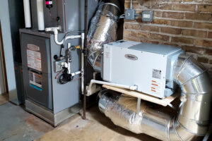 An installed HVAC furnace and whole-house humidifier system by Awesome Air Heating and Cooling LLC in Corvallis, OR.