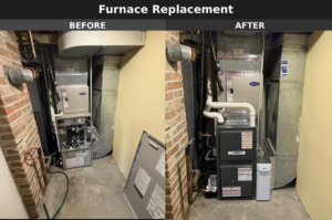 Before and after photos of a new HVAC furnace installation by Equality State Heating & Cooling in Casper, WY.