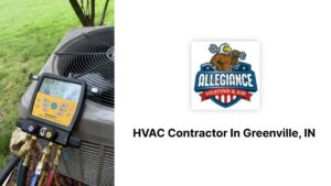 HVAC gauges connected to an outdoor AC unit during service by Allegiance Heating & Air in Greenville, IN.