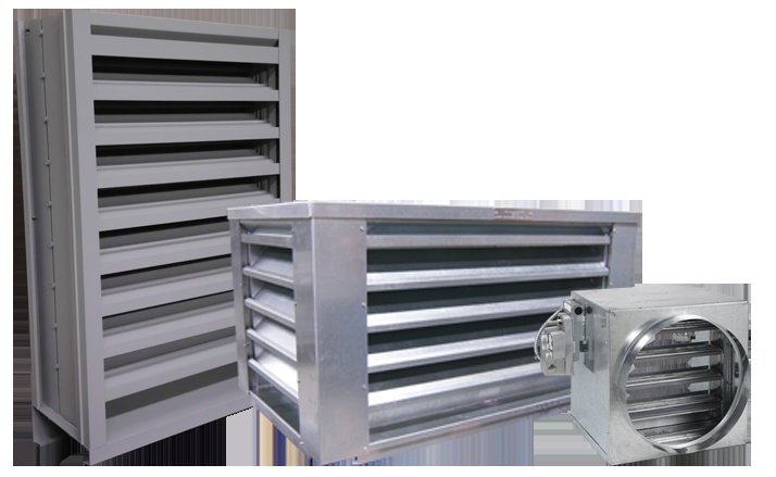 Various metal louvers and dampers, essential components for HVAC systems, offered by Stillwell-Hansen Inc. in Edison, NJ.