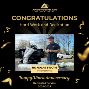 HVAC mechanic Nicholas Swope working with insulation materials for Anderson's Air in Newport News, VA