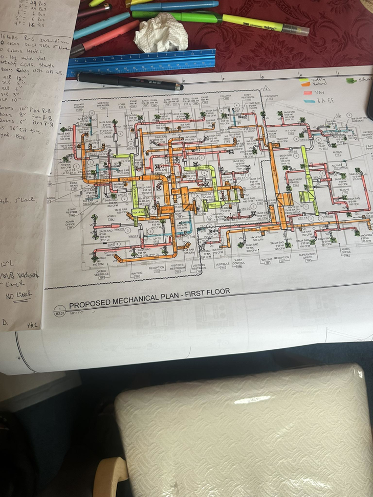 A detailed proposed mechanical plan blueprint for an HVAC system at R&R Climate Systems in Newark, NJ