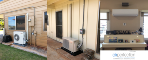 A collage of residential HVAC mini-split installations by Air Perfection, LLC in Waipahu, HI, showing outdoor and indoor units.