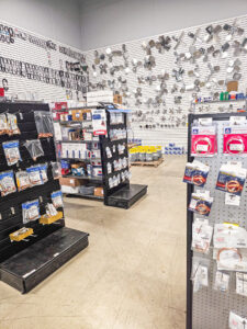 Various HVAC parts and equipment displayed inside the Johnstone Supply - Naperville, IL store for contractors