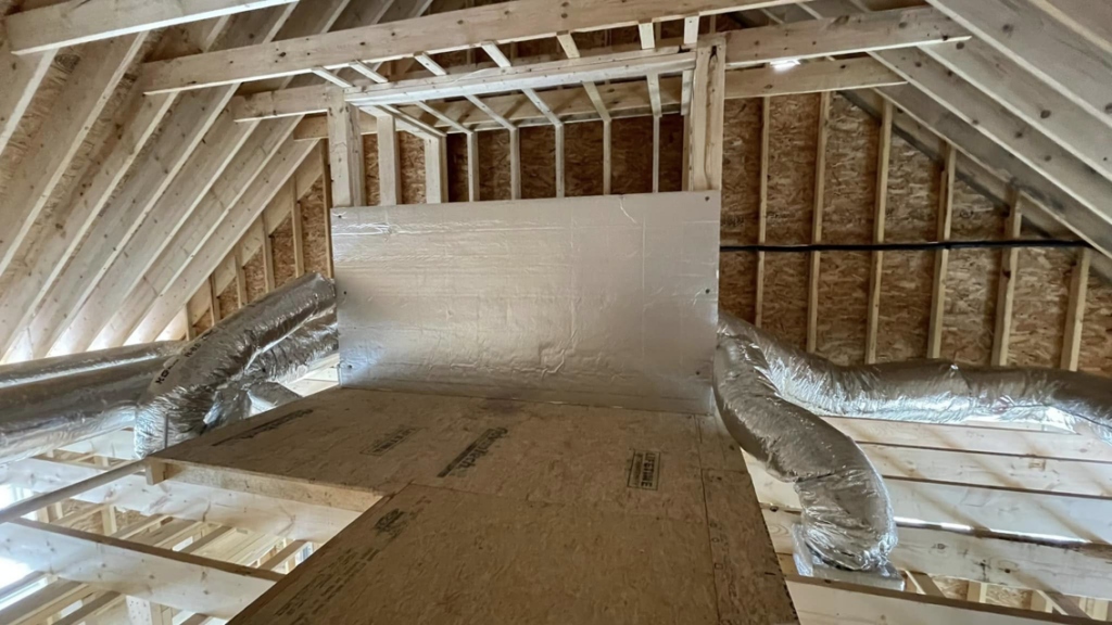 HVAC plenum and ductwork installation in a new construction attic by Paul Mechanical LLC in Merrimack, NH
