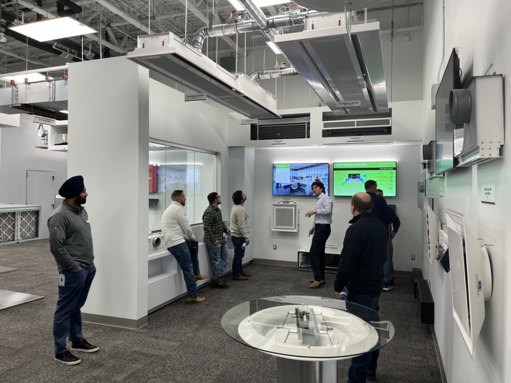HVAC system components displayed in a showroom at Buckley Associates, Inc. in Hanover, MA