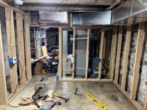 HVAC system installation in a basement during construction by J & J Heating and Cooling, Inc. in Lancaster, PA.