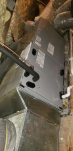 An overhead view of a new HVAC system installation with ductwork by Hobart Heating & Cooling Inc. in East Peoria, IL.