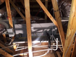 An HVAC system installation in an attic by Go West A/C & Heating in Fort Worth, TX.