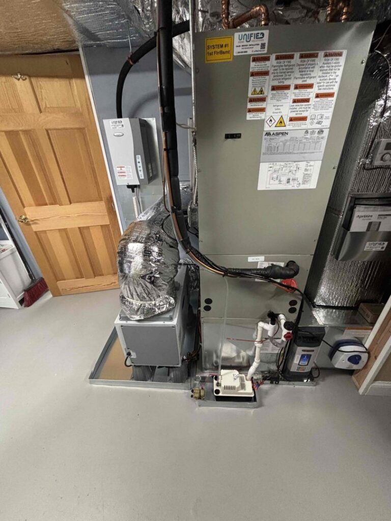 A complete HVAC system installation with furnace and ductwork by Unified Home Solutions in Stamford, CT.