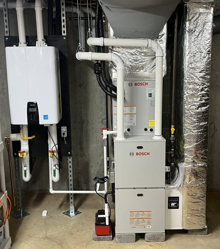 A complete HVAC system featuring a boiler and furnace installation by Dane HVAC in Willowbrook, IL.