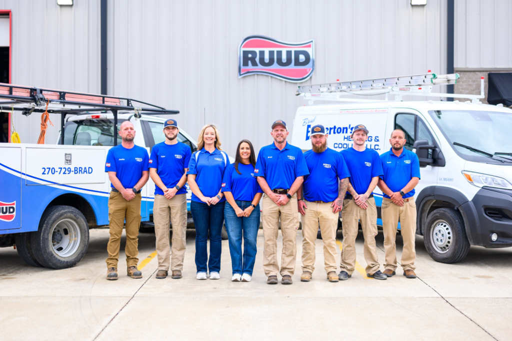 Brad Emberton's HVAC team and company vehicles ready for service in Owensboro, KY.
