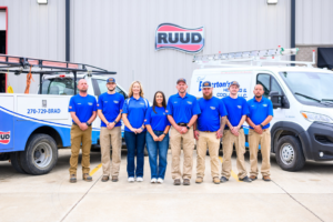 Brad Emberton's HVAC team and company vehicles ready for service in Owensboro, KY.