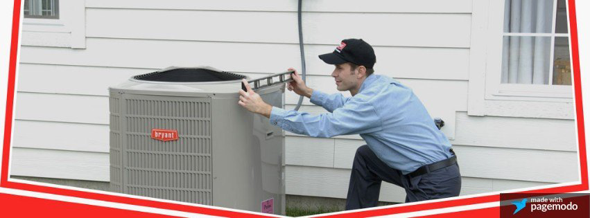 An HVAC technician inspecting an outdoor air conditioning unit for Mr. Cools Heating and Air in Marietta, GA.