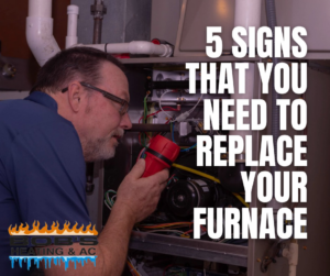 An HVAC technician inspecting the internal components of a furnace with a flashlight for Bob's Heating & Air Conditioning Services in Woodinville, WA.
