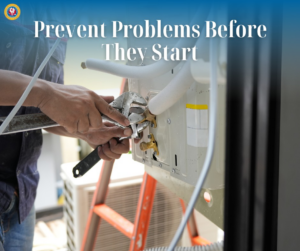 An HVAC technician repairing an outdoor air conditioning unit with a wrench for Weather Crafters in Williamsburg, VA.