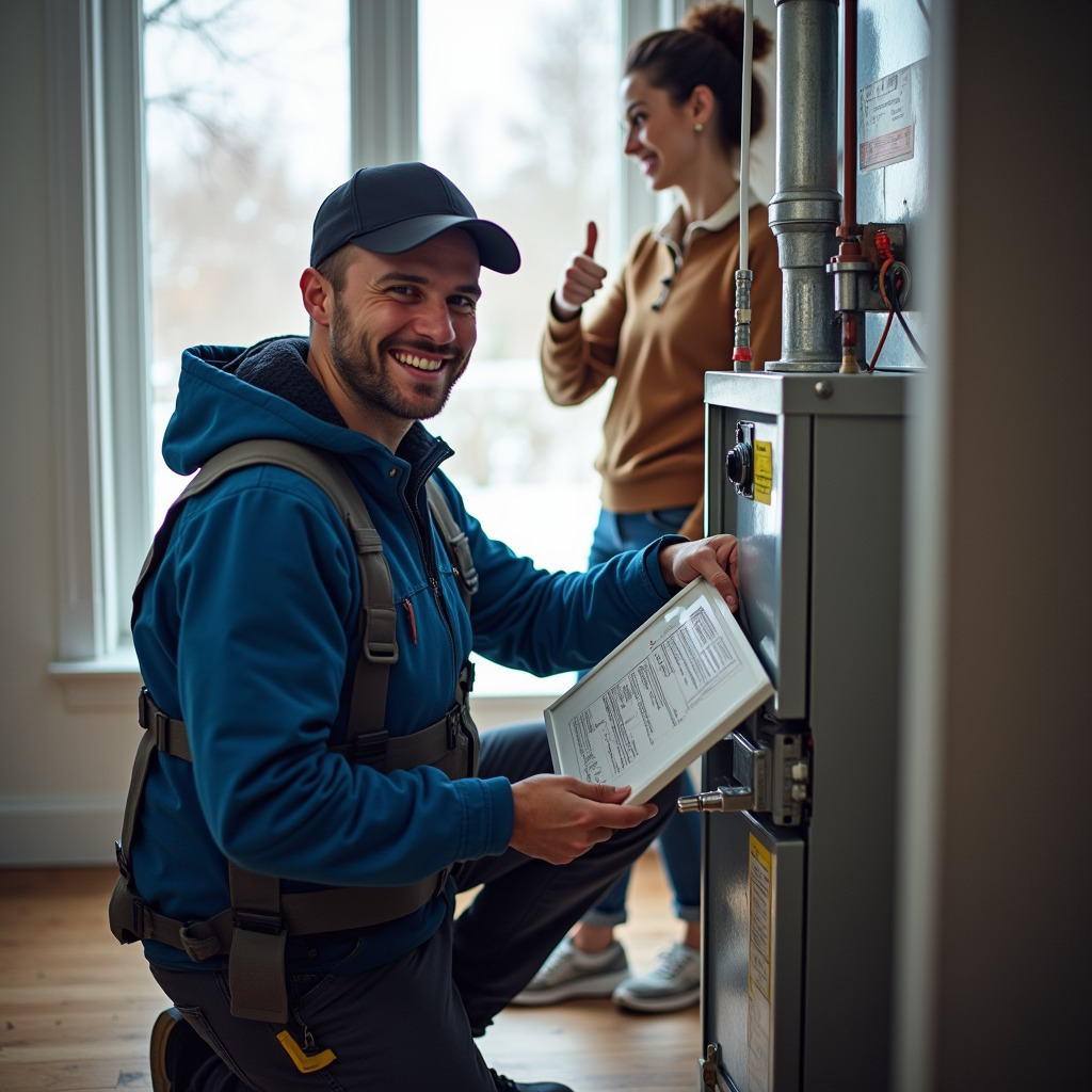 An HVAC technician replacing an air filter in a furnace for Welcome Home Residential Solutions, LLC in Kansas City, KS.
