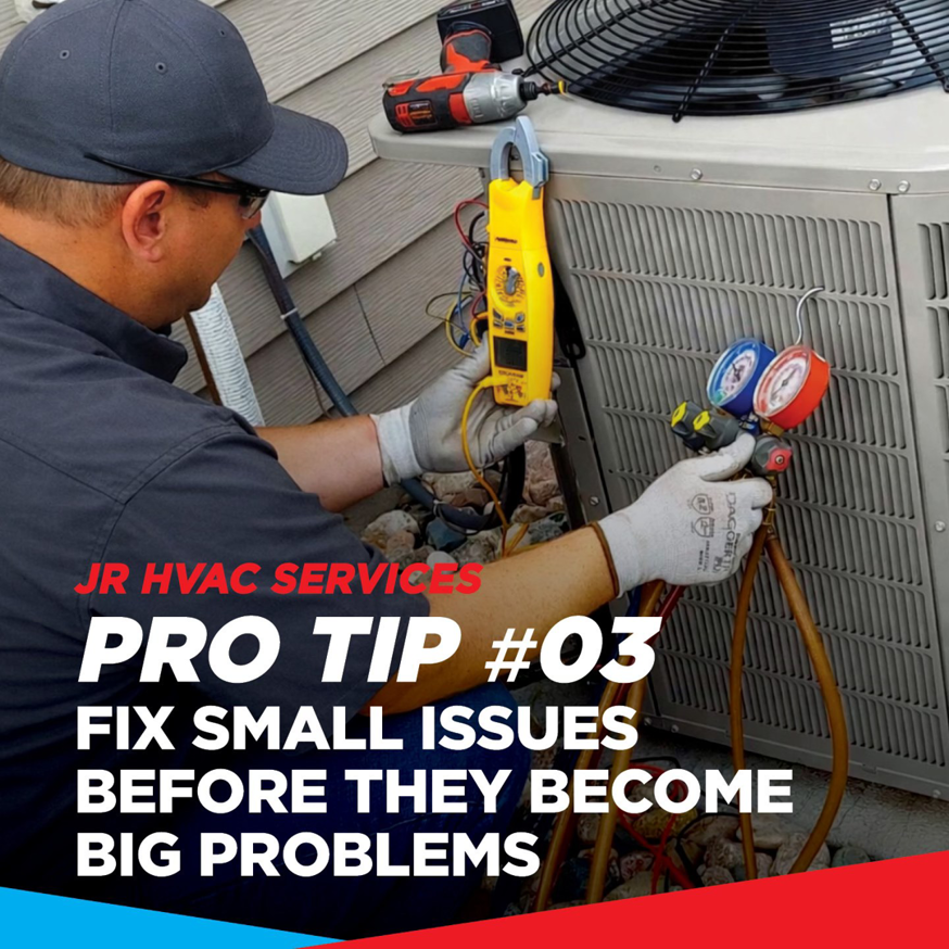An HVAC technician servicing an outdoor AC unit with specialized tools for JR HVAC Services in Memphis, TN.