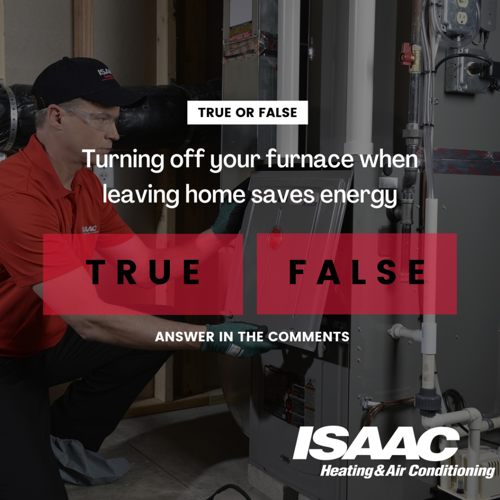 An HVAC technician servicing a furnace at a home in Rochester, NY, for Isaac Heating & Air Conditioning.