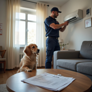 An HVAC technician from A Quick Fix Heating and Air servicing a mini-split AC unit in a home in Omaha, NE.