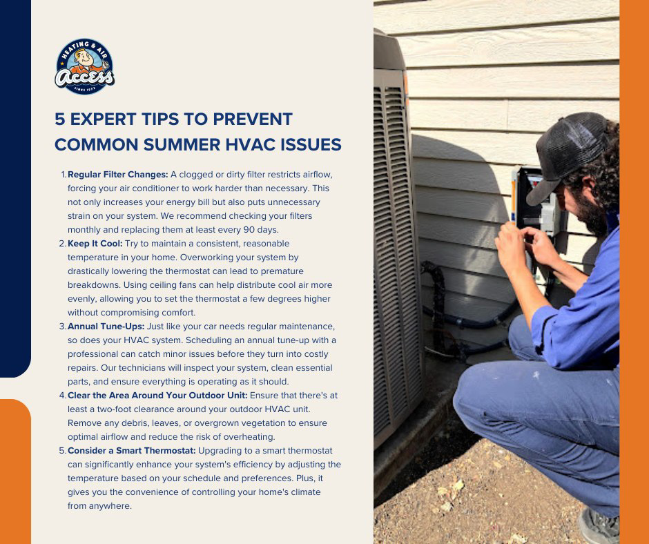 An HVAC technician servicing an outdoor air conditioning unit for Access Heating & Air Conditioning in Fredericksburg, VA