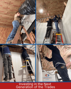 HVAC technicians installing ductwork and system components during a job by R. Davis Mechanical in Pittsburgh, PA