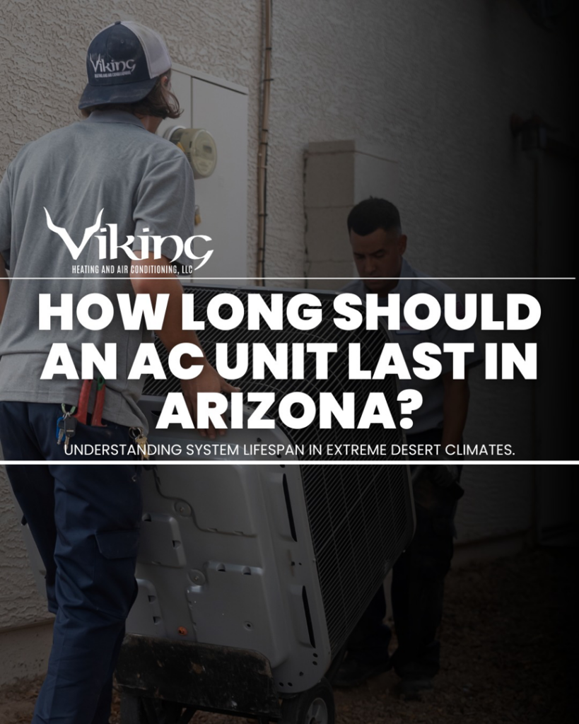 HVAC technicians moving an AC unit for installation or replacement at Viking Heating and Air Conditioning, LLC in Chandler, AZ