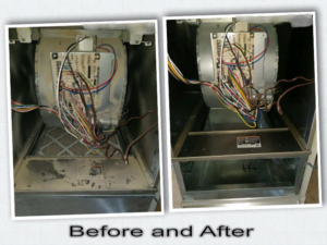 Before and after comparison of an HVAC unit cleaning service by JAMES BAIR HVAC, LLC. in Indianapolis, IN
