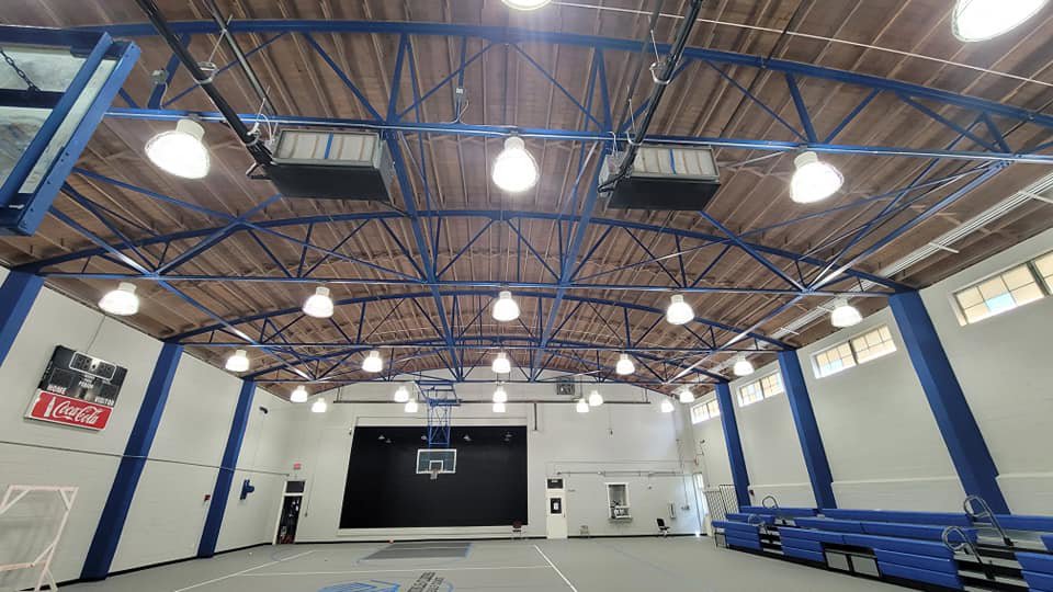 HVAC units installed in the ceiling of a gymnasium by TEMCO of Gulf Coast Inc. in Biloxi, MS.