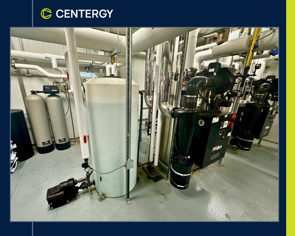 HVAC water tank, pumps, and piping installation by Centergy in King of Prussia, PA.